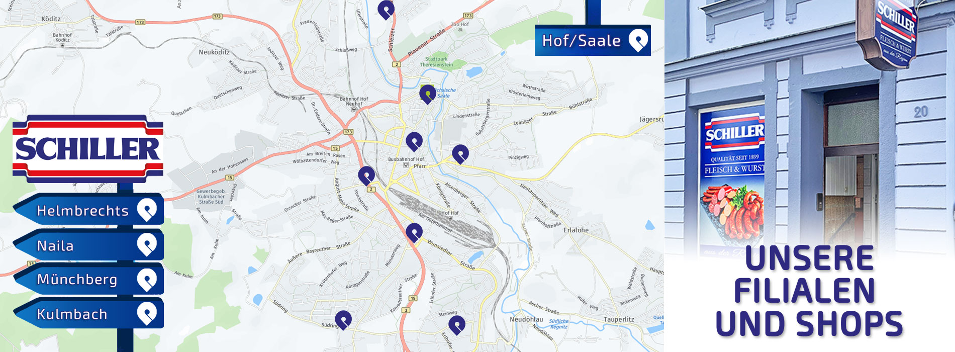 Metzgerei Schiller Karte Filialen Hof+Umgebung